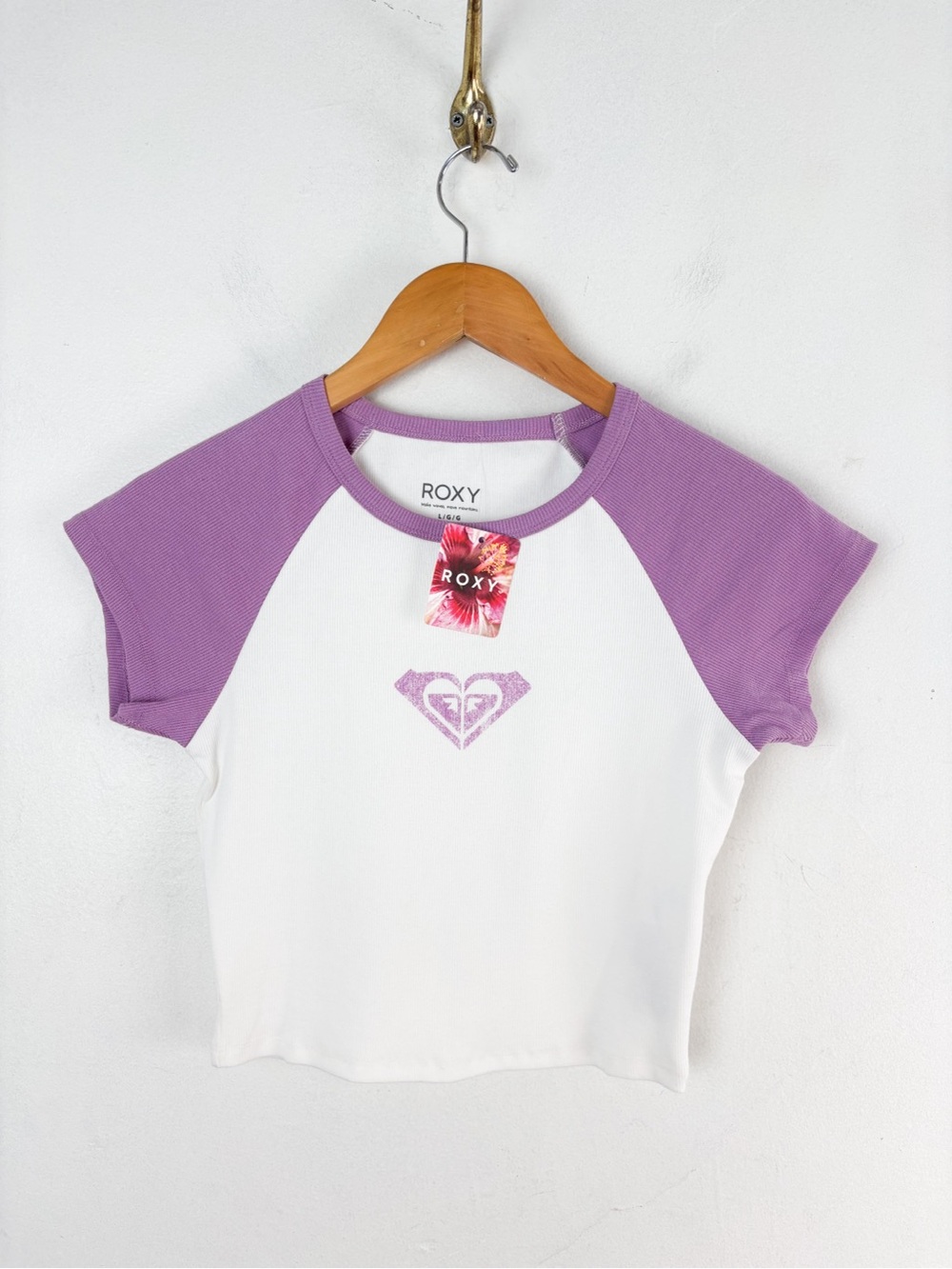 NWT Roxy Purple Cropped Baby Tee Sz L